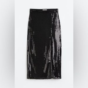 NWT H&M black sequined pencil skirt with slit size 10
